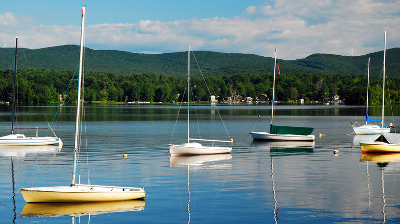 Sailboats on lake in the Berkshire Mountains, Massachussetts