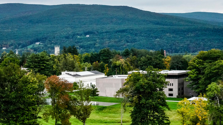 Aerial view of the Clark Institute in Lenox, MA on a sunny day