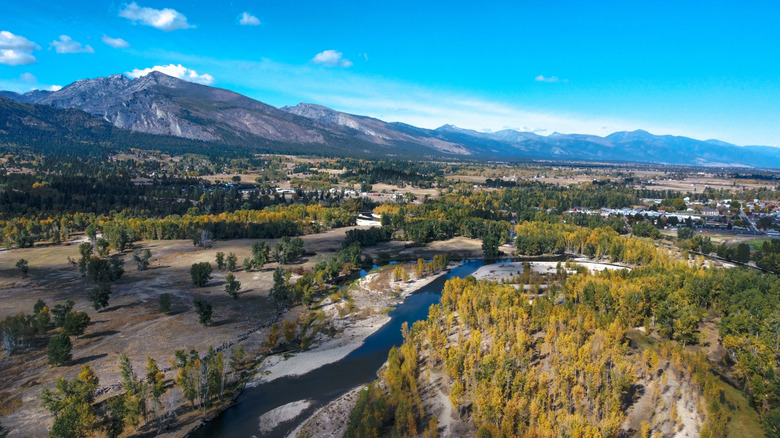 Aerial view of Hamilton, Montana on a sunny day