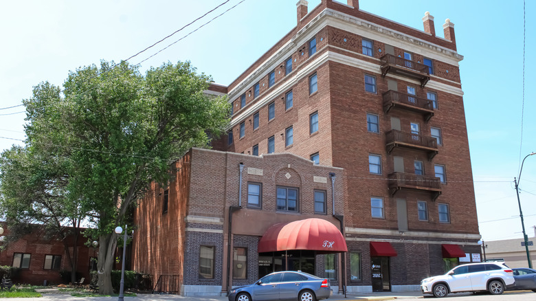 Historic red brick building in Aurora, Nebraska