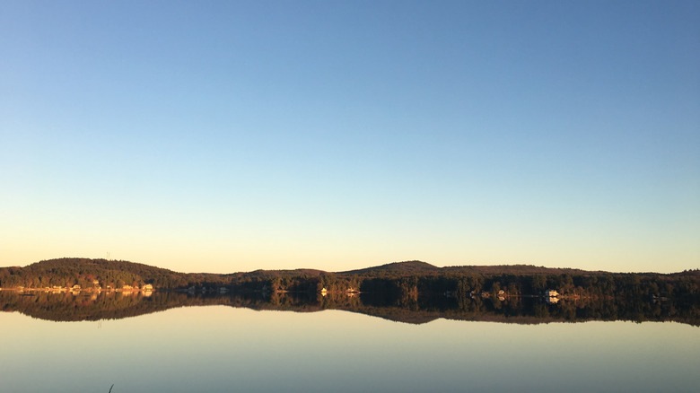 Panoramic view over Lake Spofford and hills in Chesterfield, New Hampshire