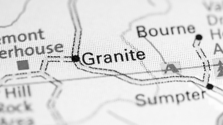 Granite, OR on a black & white map