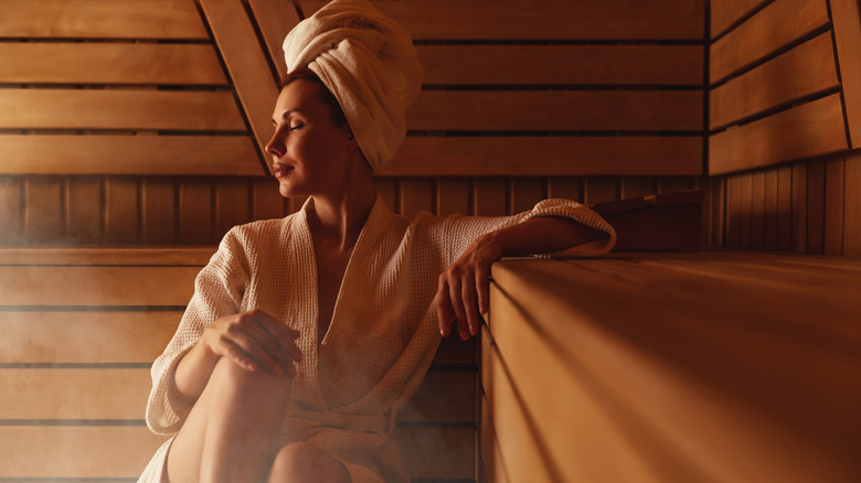 A woman enjoying a sauna