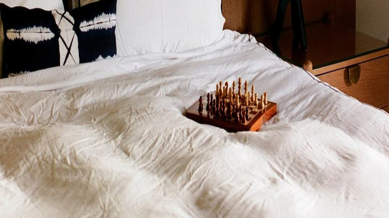 Chess tops bed in Kimpton Hotel Enso in San Francisco
