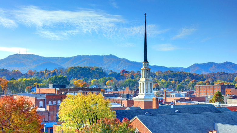 Johnson City skyline against a blue sky