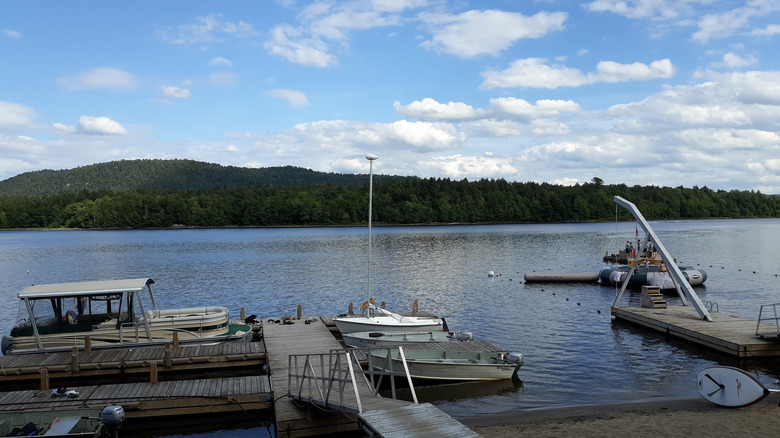 View of Indian Lake from Timberlock, with boats on it