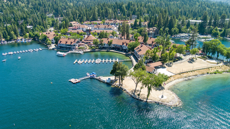 Aerial shot of Lake Arrowhead Village