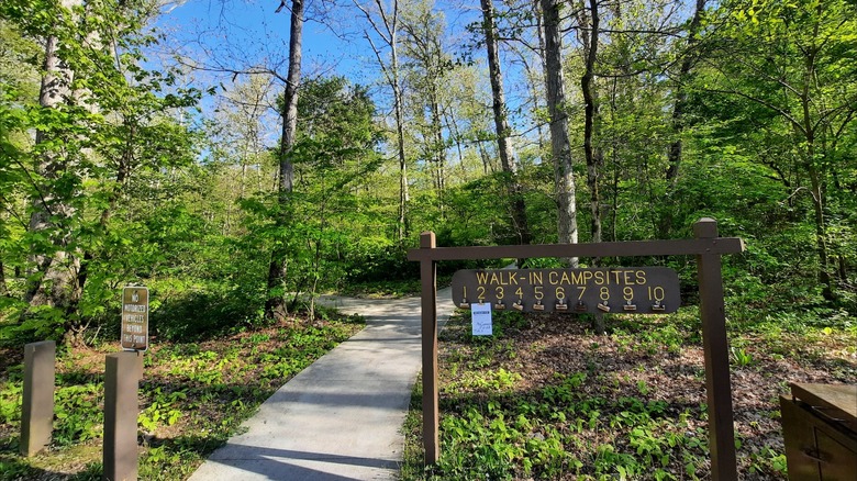 Entrance to the walk-in primitive campsites at the Withrow Springs State Park campground, Arkansas