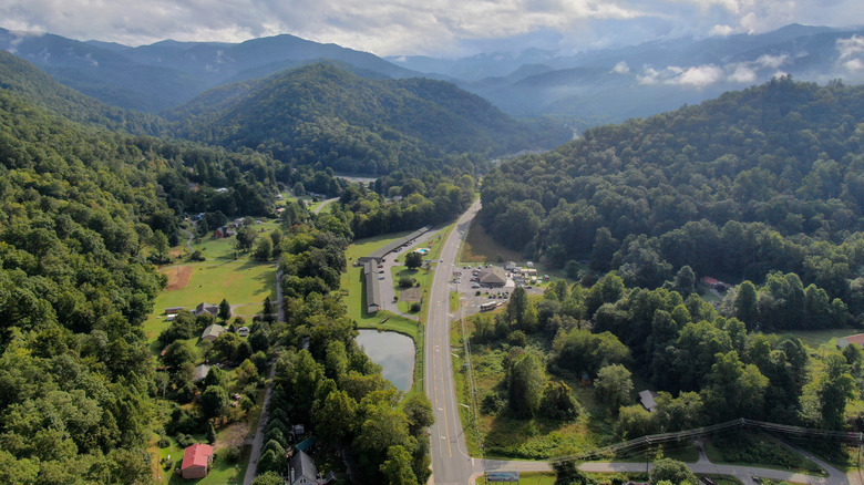 Aerial view of Pisgah National Forest and Old Fort region in summer.