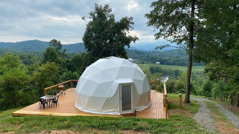 The Bee Our Guest dome near Mars Hill and the Bailey Mountain Preserve