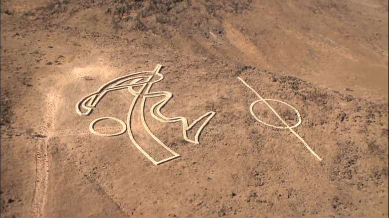 The stone land artwork "Rhythm of Life" in the Mojave Desert, seen from above