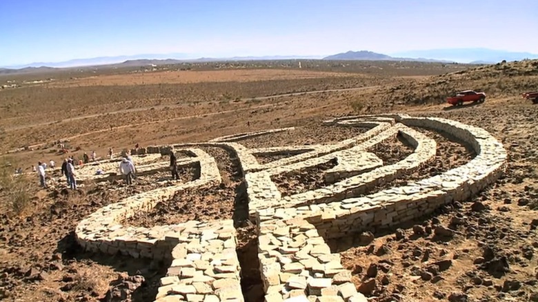 The stone land artwork "Rhythm of Life" in the Mojave Desert, seen on the ground
