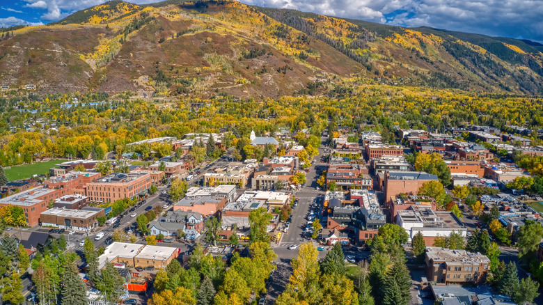 Aerial shot of Aspen city center