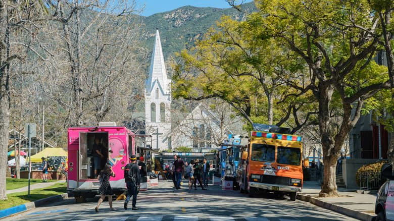 Individuals attending the Wistaria Festival in Sierra Madre, California