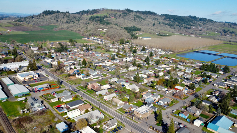 Aerial view of the town of Amity