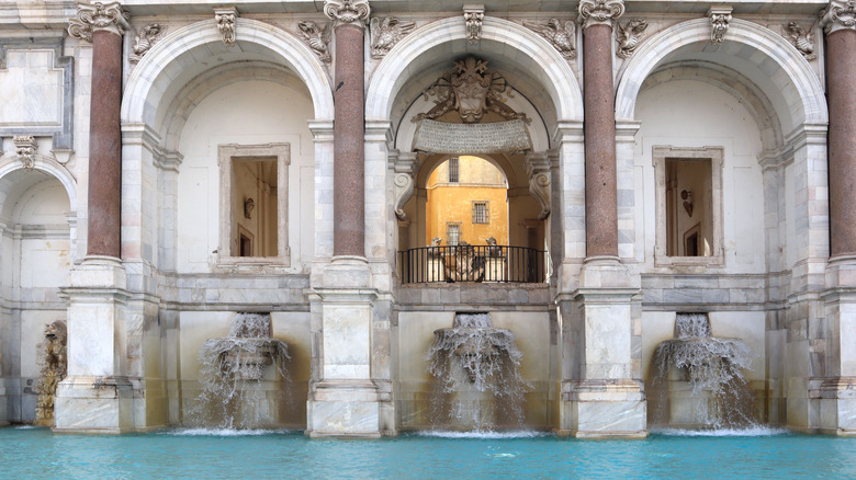 A closeup of the arches of Fontana Dell'Acqua Paola in Rome