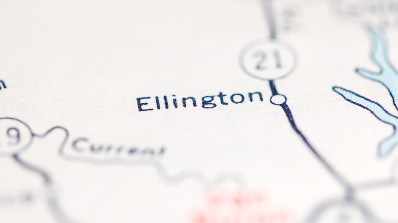 The city of Ellington, Missouri on a map