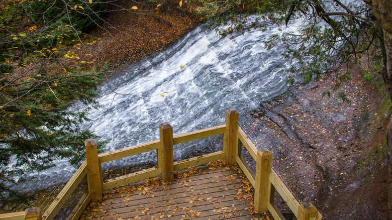 Viewing platform on overlook at Laughing Whitefish Falls in Michigan's Upper Peninsula
