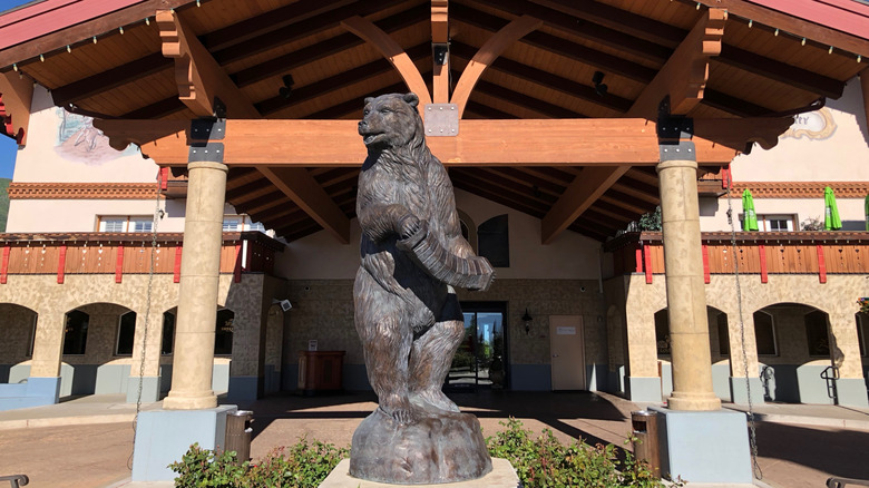 A bear sculpture outside the Zermatt Resort in Midway