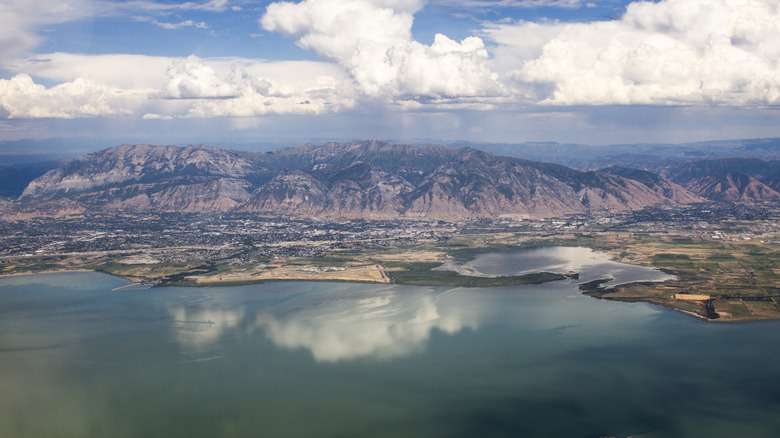 Aerial of Utah Lake, Provo, Springville, and other towns
