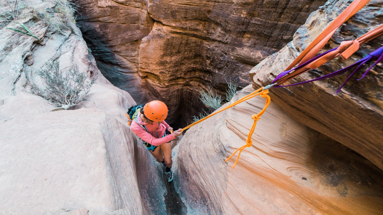 Hiker descending down canyon