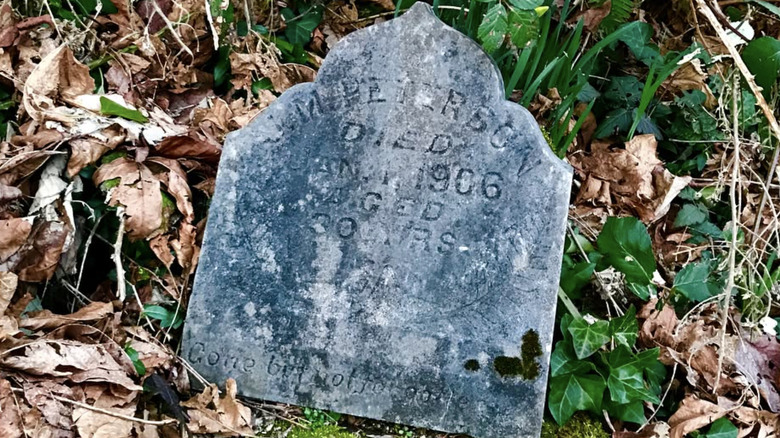 Tombstone in abandoned mine in Franklin ghost town, Washington