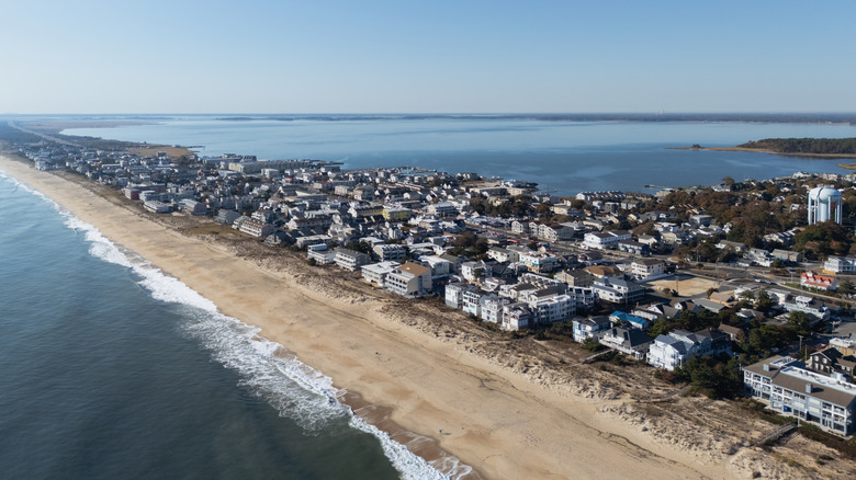 An aerial view of a coastal town in Delaware