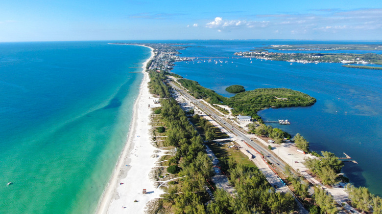 Aerial view of Anna Maria Island looking toward Holmes Beach