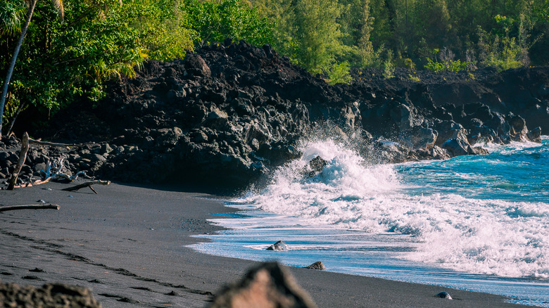 A black sand beach in Hawaii
