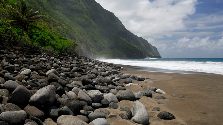 Black sand beach at Kalaupapa Leper Colony