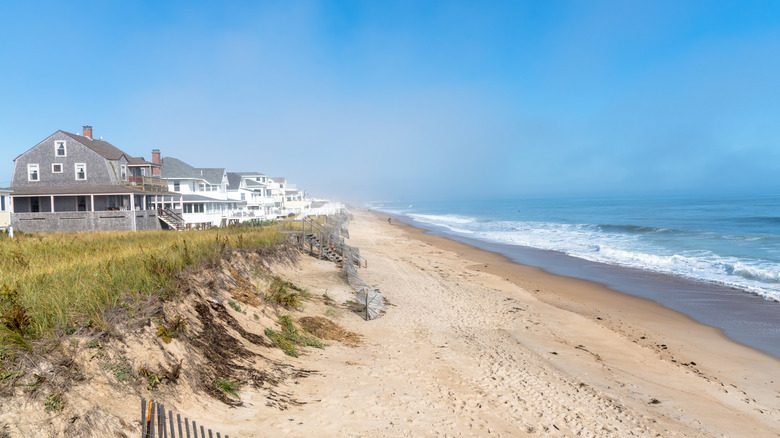 Beach houses along a sandy beach