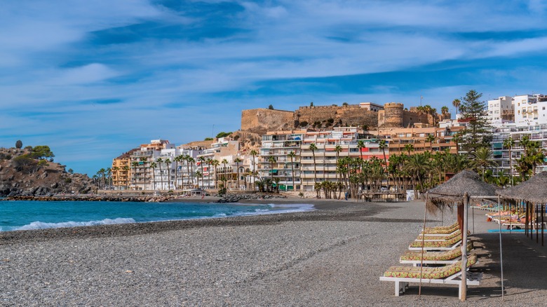 Beach in Almuñécar with San Miguel Castle in the background