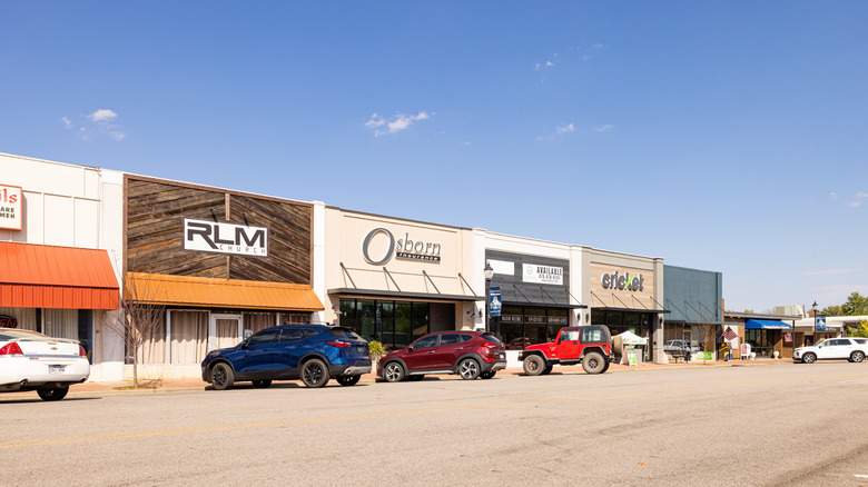 Greenwood strip mall with variety of storefronts