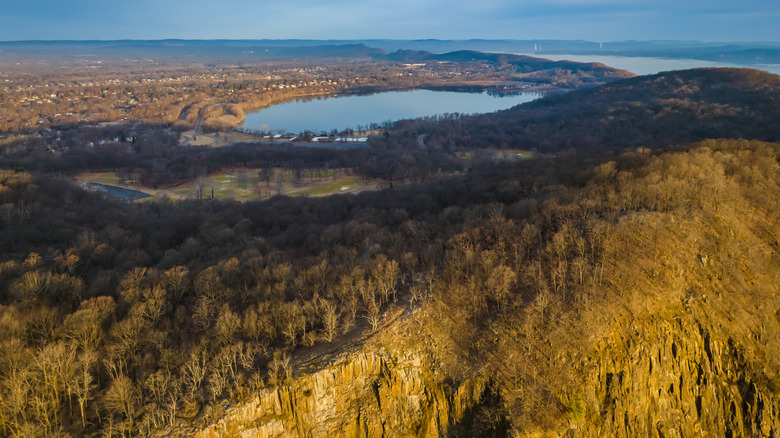 Aerial view of Nyack Beach State Park and Nyack town.
