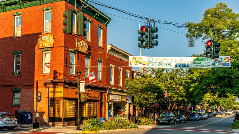 Street view of Nyack town in summer