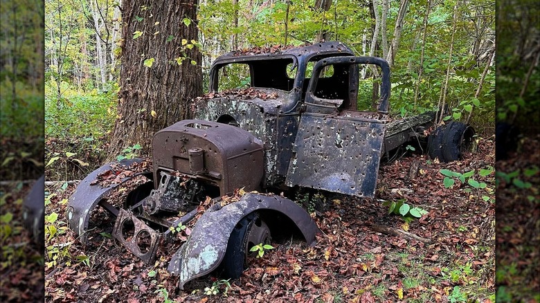 An old, abandoned car in the woods near Lost Cove, North Carolina