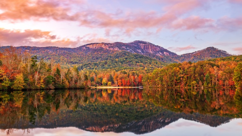 Table Rock Mountain in South Carolina during a sunset in autumn