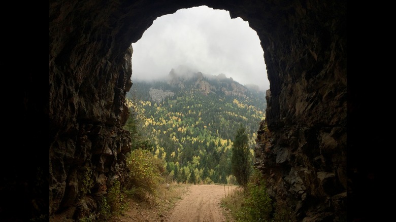View out to the Pike National Forest from a Gold Camp Road Tunnel in Colorado