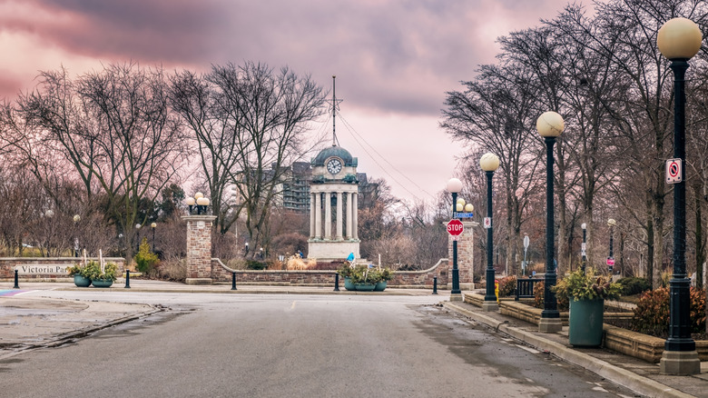 The clock tower in Victoria Park in Kitchener, Ontario