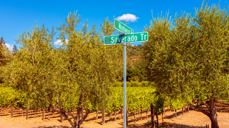 Signpost for the Silverado Trail in Napa Valley, California