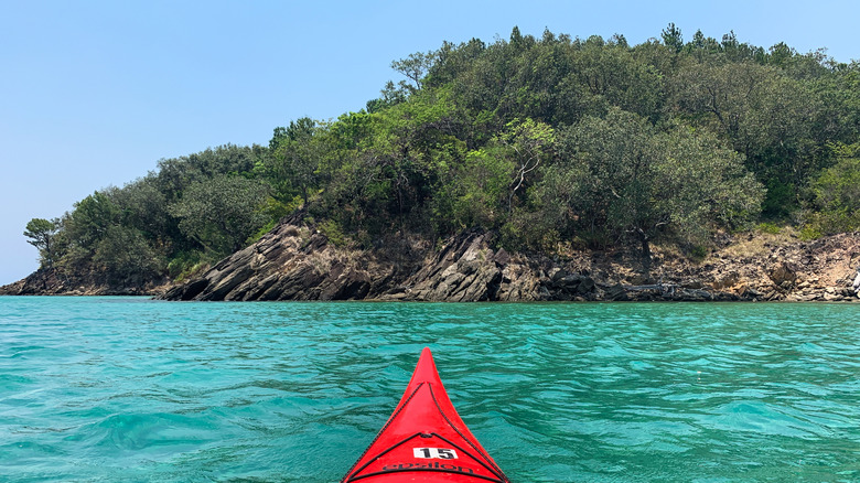 Kayak in ocean water surrounding island of Guanaja