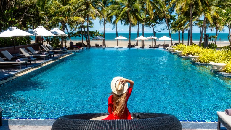 Woman at a luxury resort