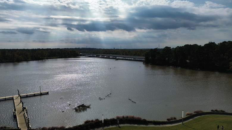 Lake Houston is an anchor of Humble, with its pier, bridge and wooded shoreline