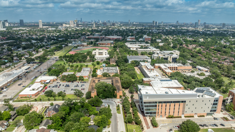 Aerial view of Texas Southern University and the surrounding neighborhood called the Third Ward.