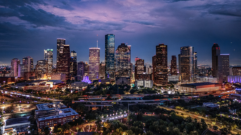 The Houston skyline at night
