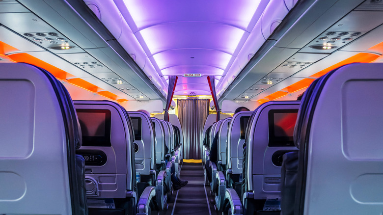 The inside of a plane cabin