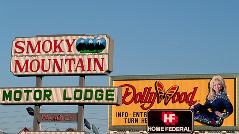 Signage for Dollywood in Sevier County
