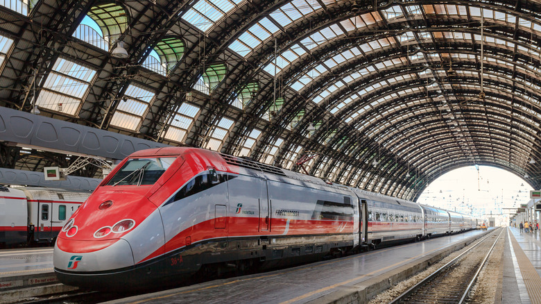 High speed train in a station in Milan, Italy