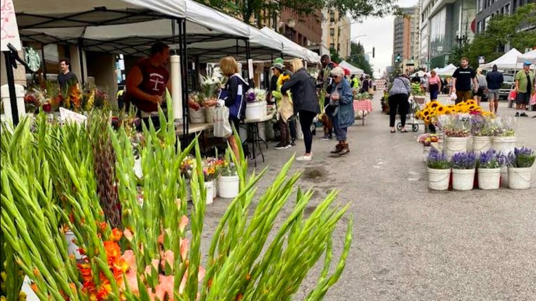 The Division Street Farmers Market in the rain