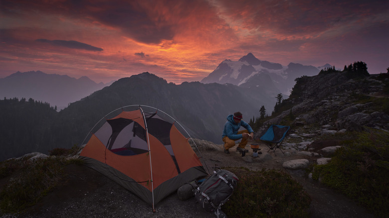 backwoods camping at sunset
